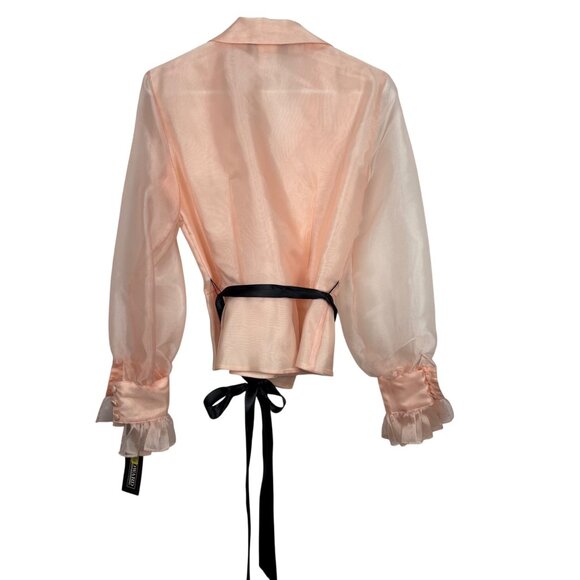 NEW Jessica Howard Blush Sheer Wrap Blouse Ribbon Tie Size 8 USA Vintage Evening - Picture 3 of 11